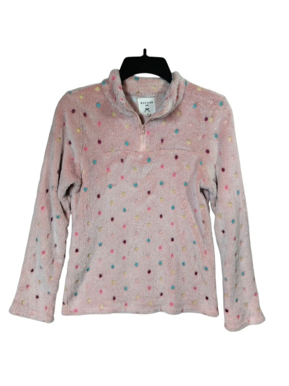 Hayden Fleece Sweater Girls Pink Polka Dot 1/4 Zip Pullover Size 13/14